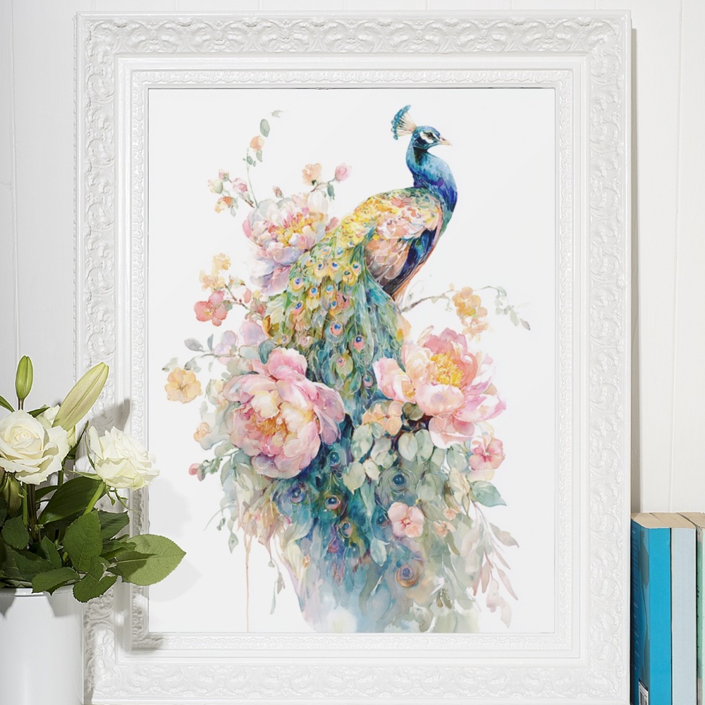 Watercolor Floral Peacock Wall Art Illustration Print Poster Card Unframed - Picture 6 of 9